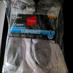 Brand New, Mens, Hanes 12pk White Ankle Socks, Soft/Oder & Cooling Control!